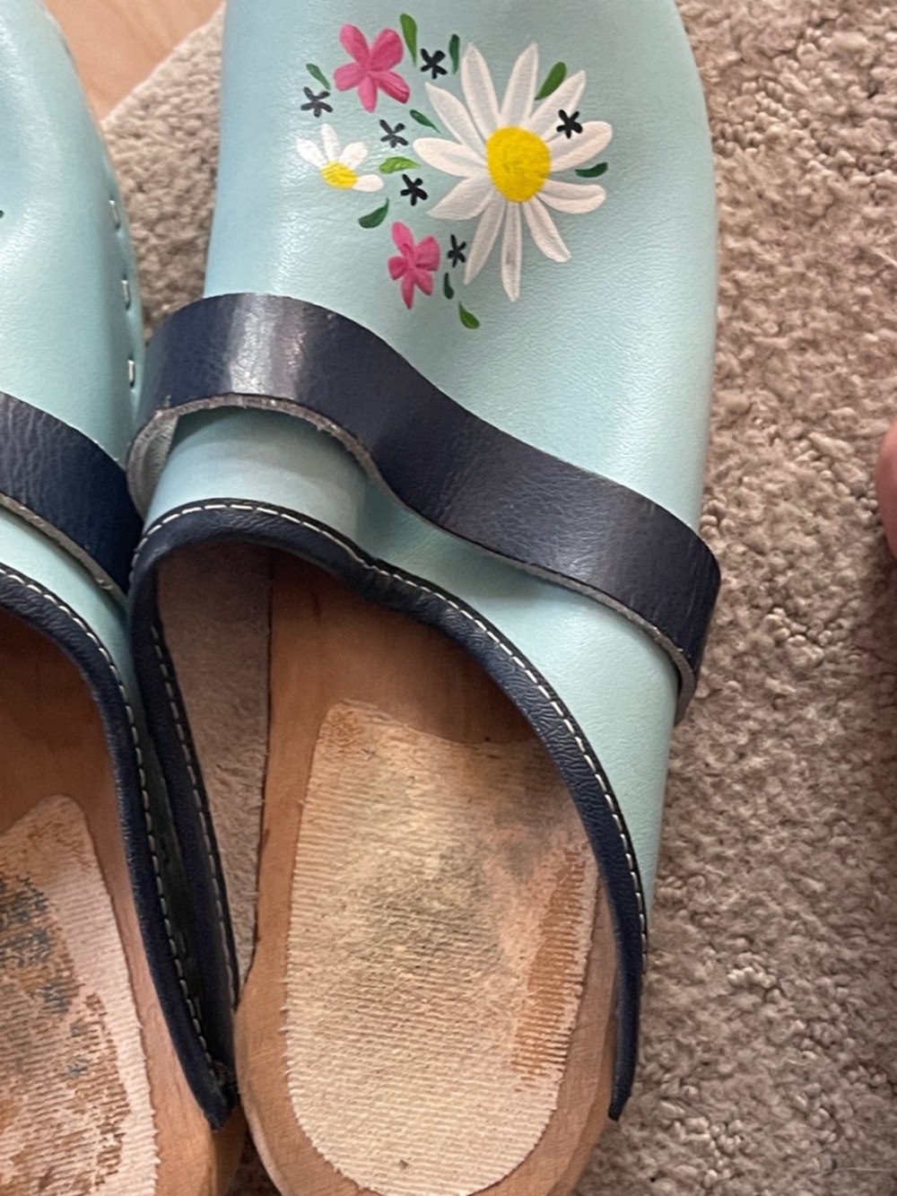 Light Blue Floral hand painted Swedish clogs - Picture 7 of 7